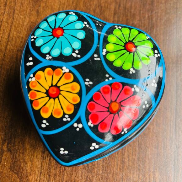 Hand Painted Terracotta Trinket box Colorful Celestial Oval Mat Finish Mexican - Picture 2 of 10